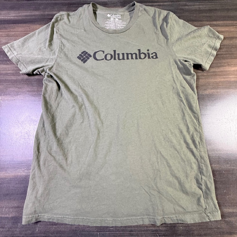 Columbia T-Shirt Olive Green Logo Graphic Short Sleeve Casual Top Mens M